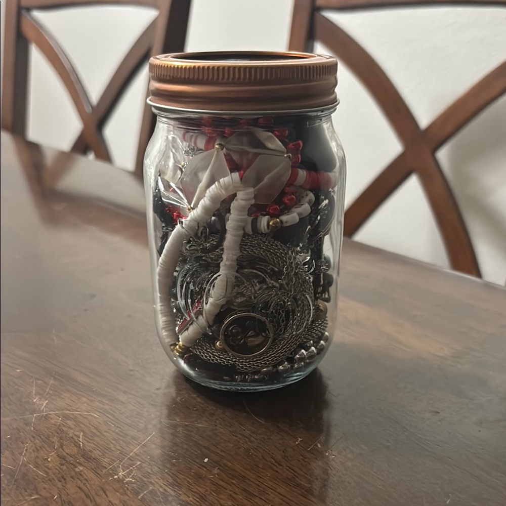 Mason Jar Filled with Assorted Jewelry